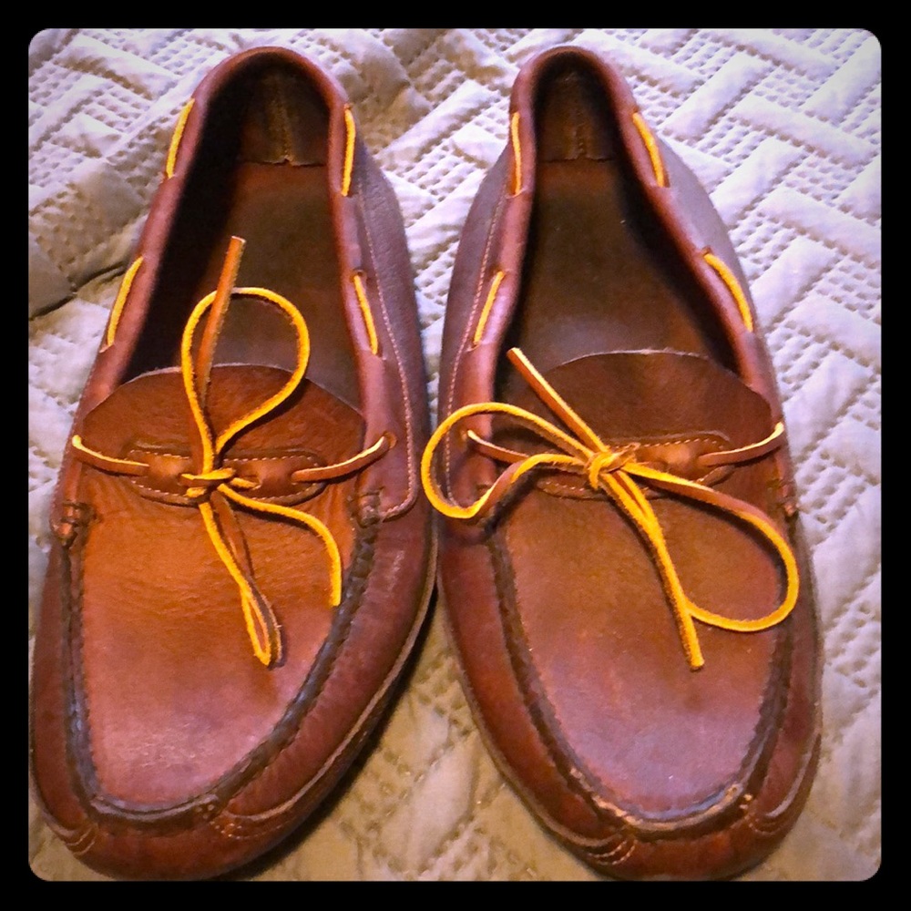 LL Bean brown all leather moccasins.